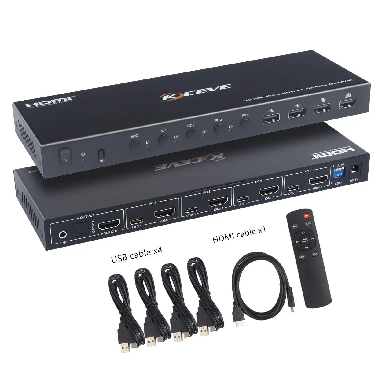 KCEVE HDMI KVM переключатель, 4 компьютерные KVM переключатель совместная мышь, переключатель поддержка 4K @ 60 Гц с функцией концентратора для ноутбука, PS4, HDTV EDID
