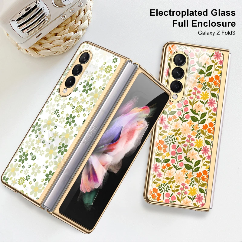 

GKK Tempered Glass Painted Case For Samsung Galaxy Z Fold 2 3 5G Luxury Plating Edge Hard Cover For Samsung Z Fold 2 3 5G Case