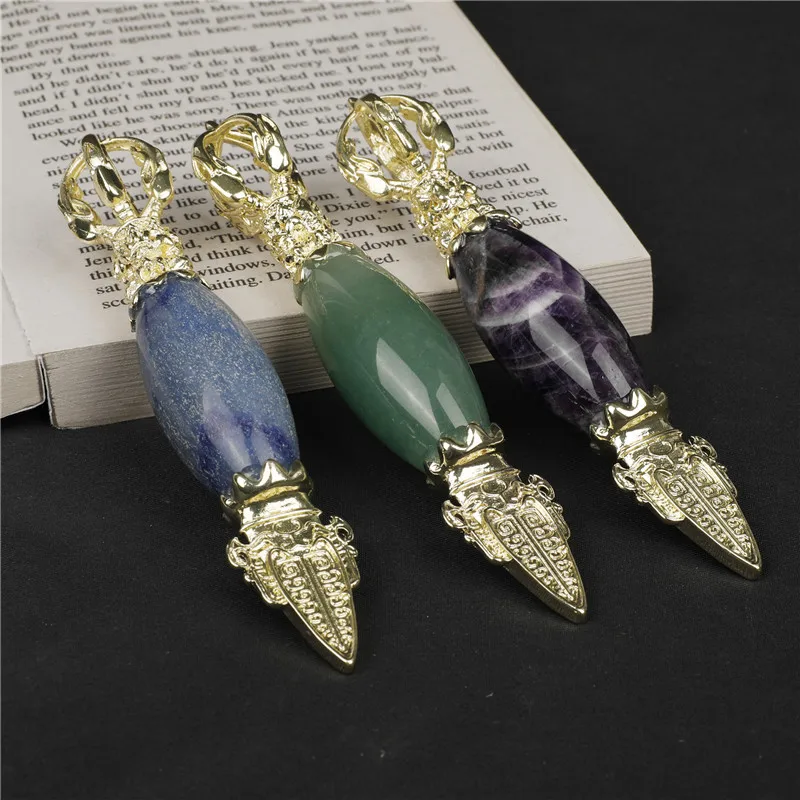 

1PC Natural Quartz Crystal Vajra Pestle Feng Shui Stone Figurine Tibetan Religious Collection Buddha Instrument Lucky Home Decor