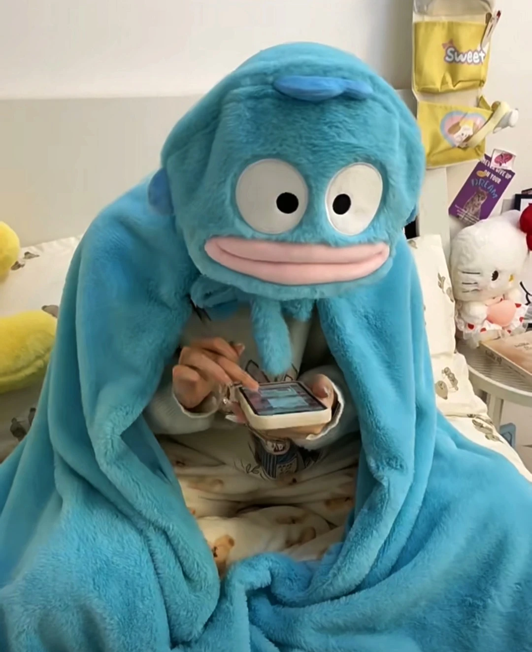Плюшевая накидка с капюшоном Sanrio Hangyodon утолщенное теплое фланелевое одеяло