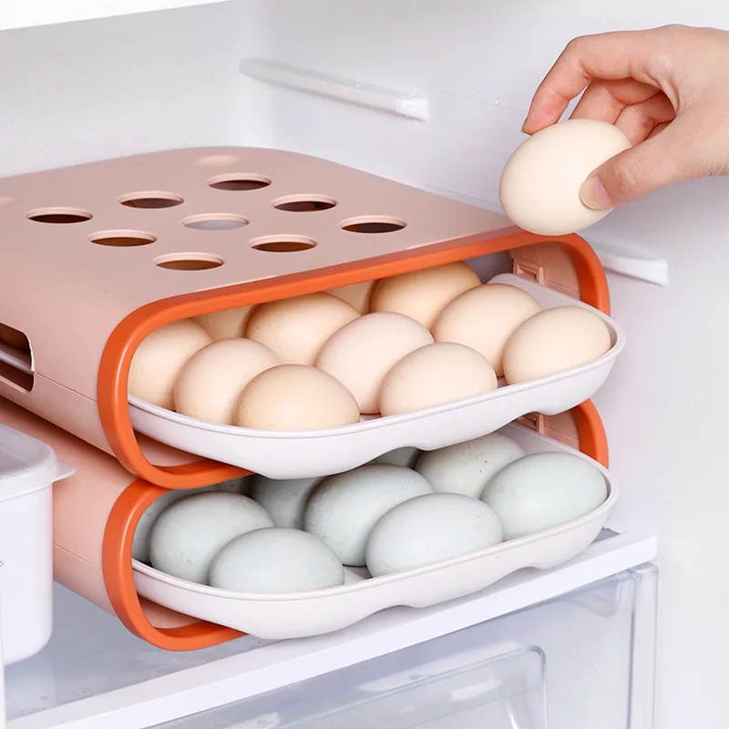 

Egg Storage Box Drawer Type Kitchen Refrigerator Fresh-keeping Box Rolling Japanese Household Egg Box Automatic Finishing
