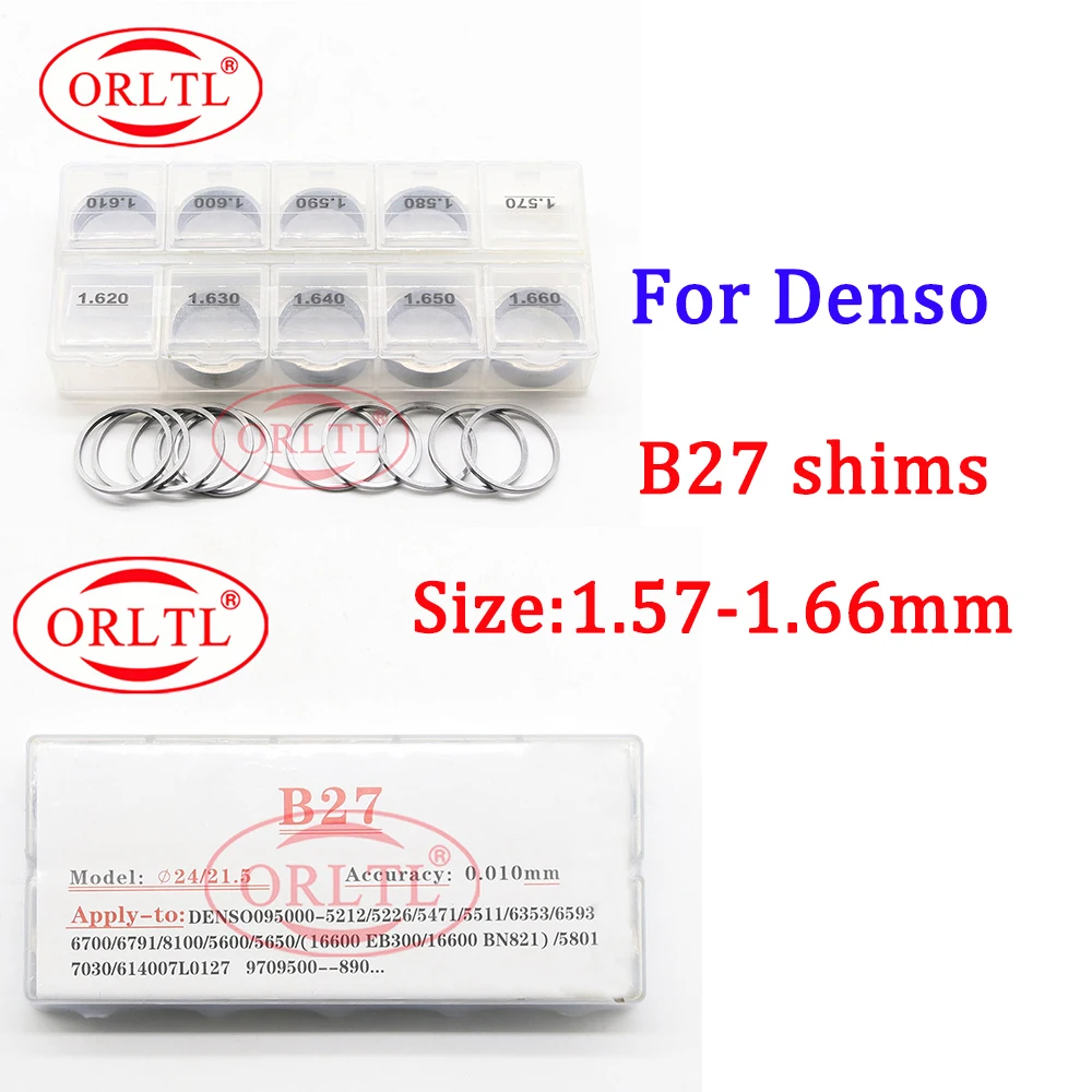 

50pcs B27 Auto Engine Injector Repair Shims Washer B27 Diesel Nozzle Adjusting Gasket Sizes 1.57-1.66mm for Denso Injector