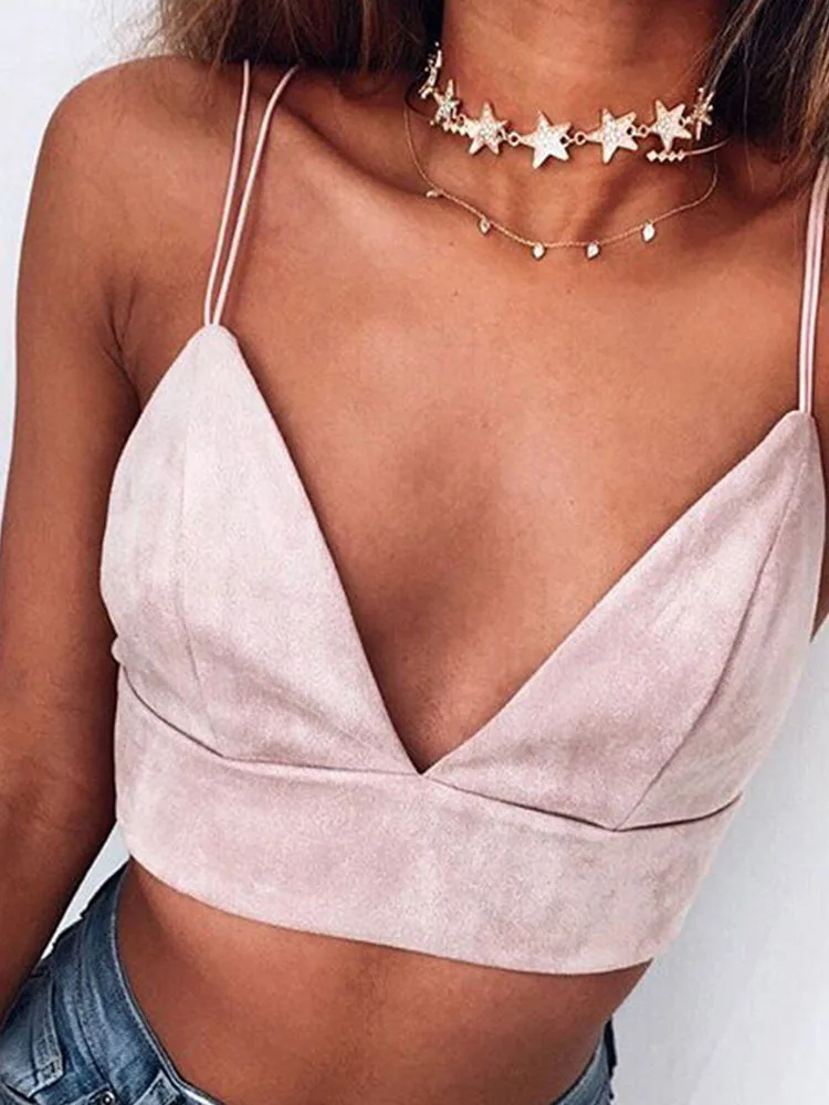 Укороченный топ без косточек летние сексуальные розовые замшевые майки на