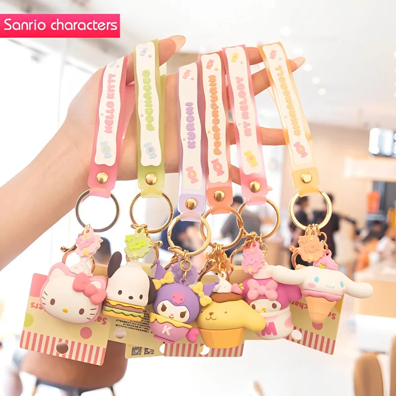 

Kawaii Sanrio Anime Hello Kitty My Melody Snacks Series Keychain Cute Cartoon Cinnamoroll Girly Heart Bag Pendant Gifts