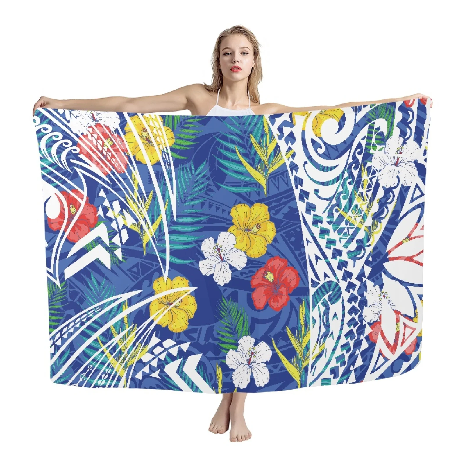 

HYCOOL Polynesian Hawaiian Hibiscus Tribal Print Lavalava Fashion Beach Swimsuit Soft Sarong Scarf Trendy Home Bath Towel 2023