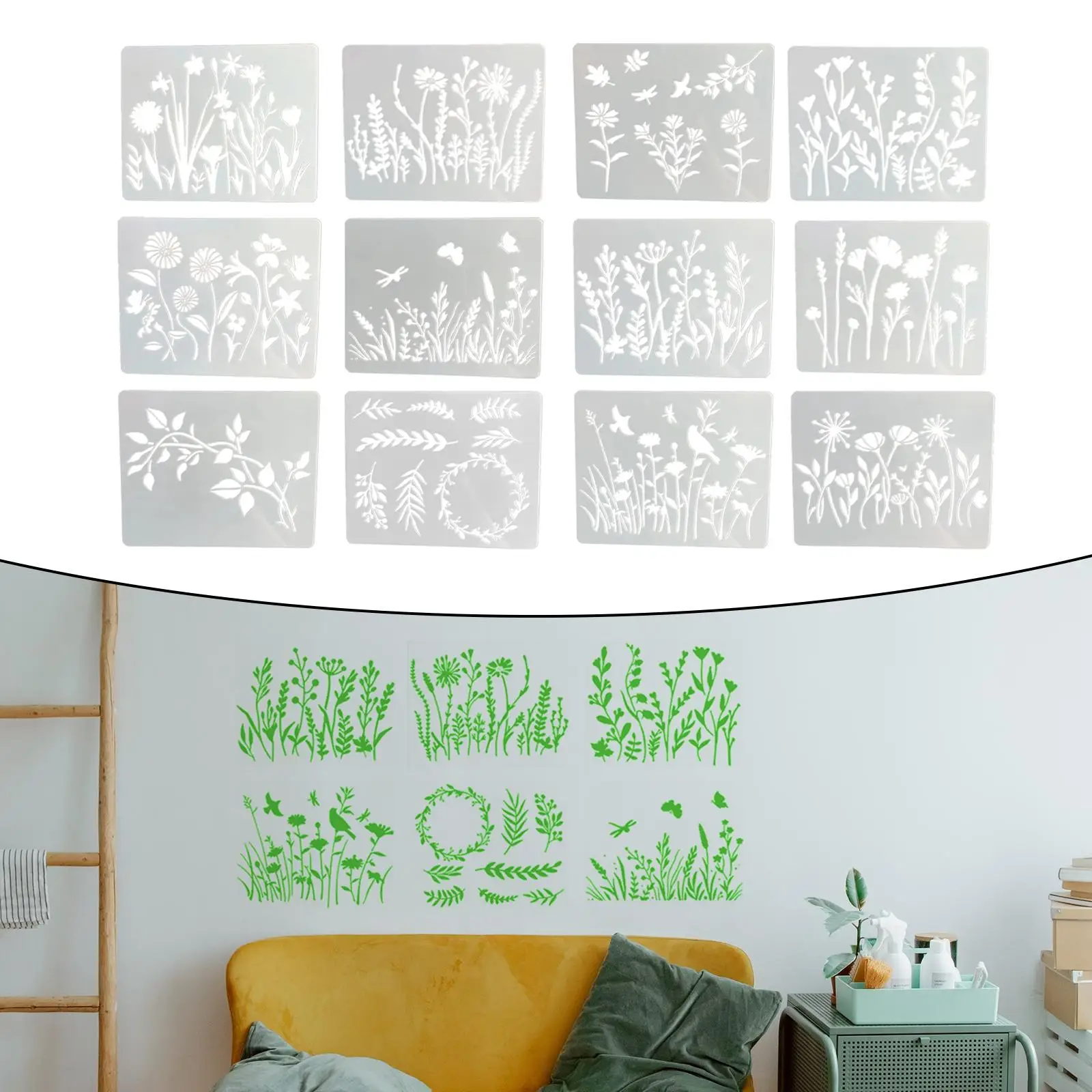 

Многоразовый цветочный трафарет, трафарет 12 шт., шаблон для рисования, скрапбукинга, деревьев, ветвей, Листьев, «сделай сам», для дневника, бл...