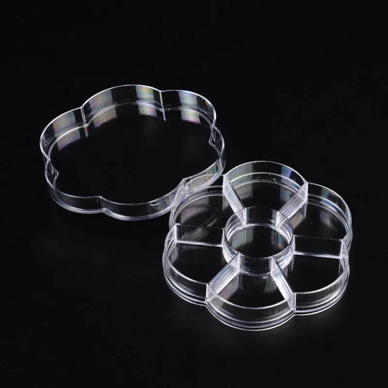 5Pcs Transparent Flower Shape Jewelry Box Plastic 7 Compartments Storage Case Crafts Bead Containers Jars Rings Display Boxes