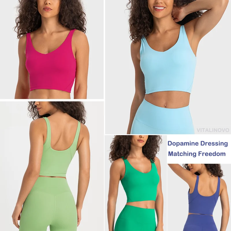 VITALINOVO  Sports Bra Womens Longline Padded Crop Tank Yoga Bras Workout Fitness Top Medium Support Wirefree Gym Tank Top Bras