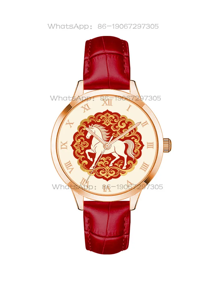 Фото Кварцевые часы Zodiac Horse Red Natal Year 2026 в новом национальном стиле, креативные, водонепроницаемые, подарок на день рождения для мужчин и женщин, пар. №2