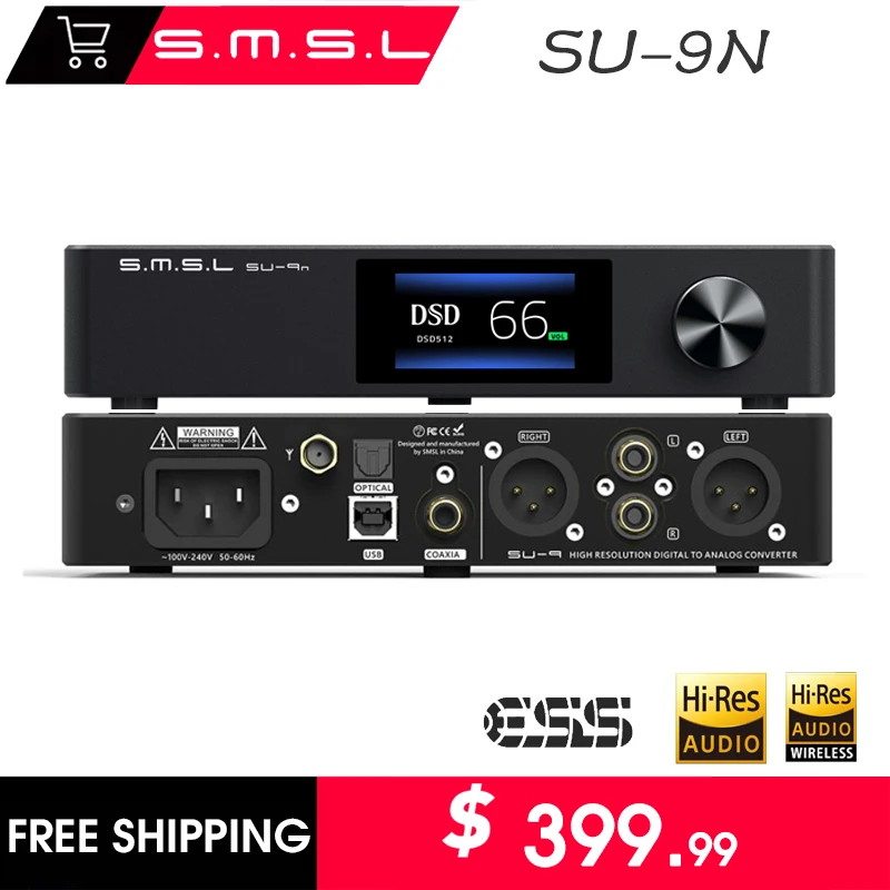 

SMSL SU-9N ES9038PRO DAC Bluetooth 5.0 DSD512 PCM768kHz/32Bit with Remote Control SU9n Hi-Res Decoder