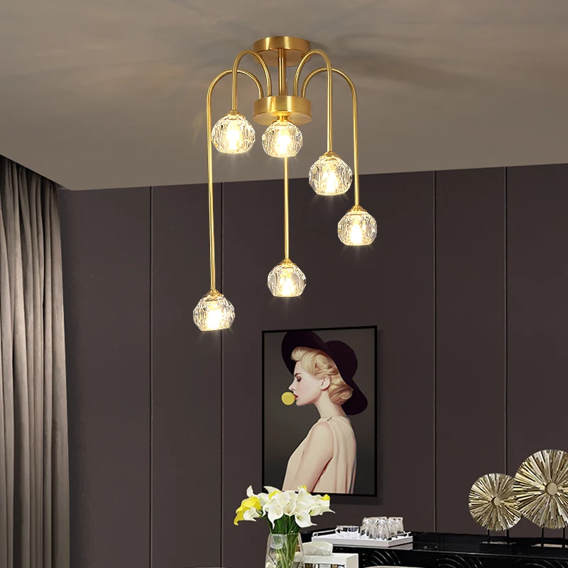 Современные светодиодные хрустальные люстры Золотая медная лампа внутреннее