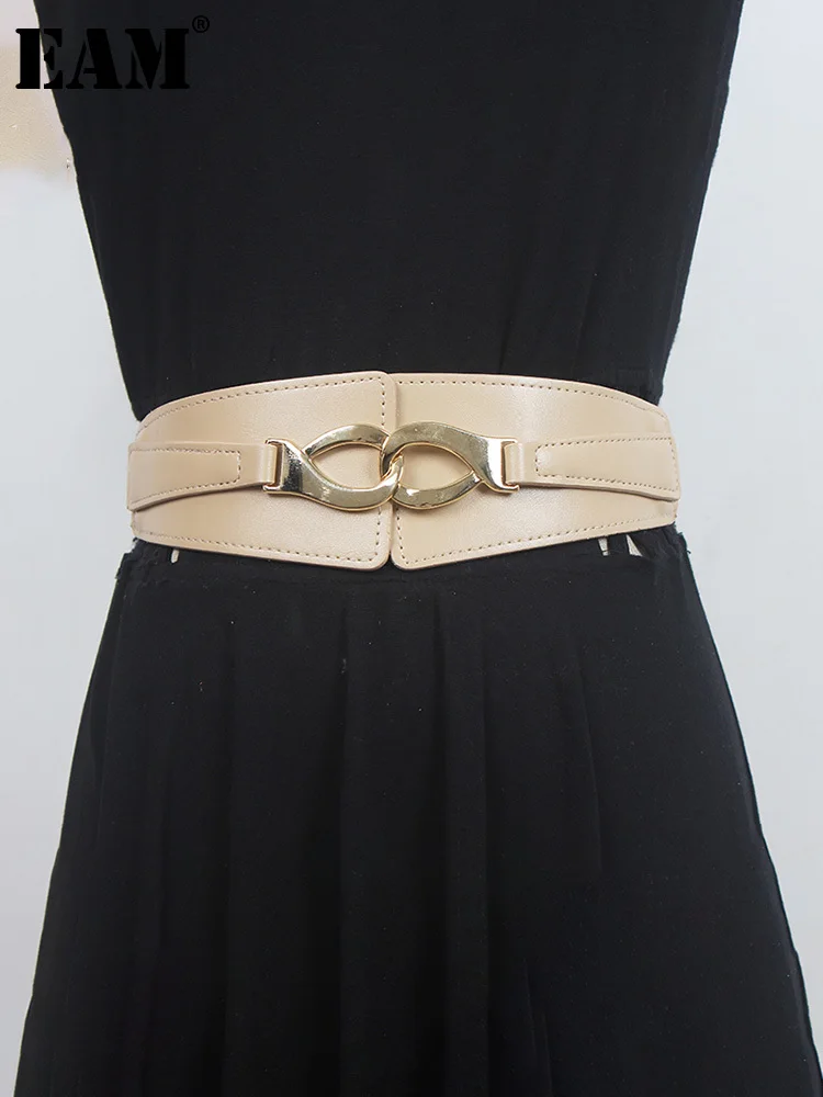 

[EAM] Pu Leather Camel Irregular Elastic Wide Belt Personality Women New Fashion Tide All-match Spring Autumn 2022 1DE9512