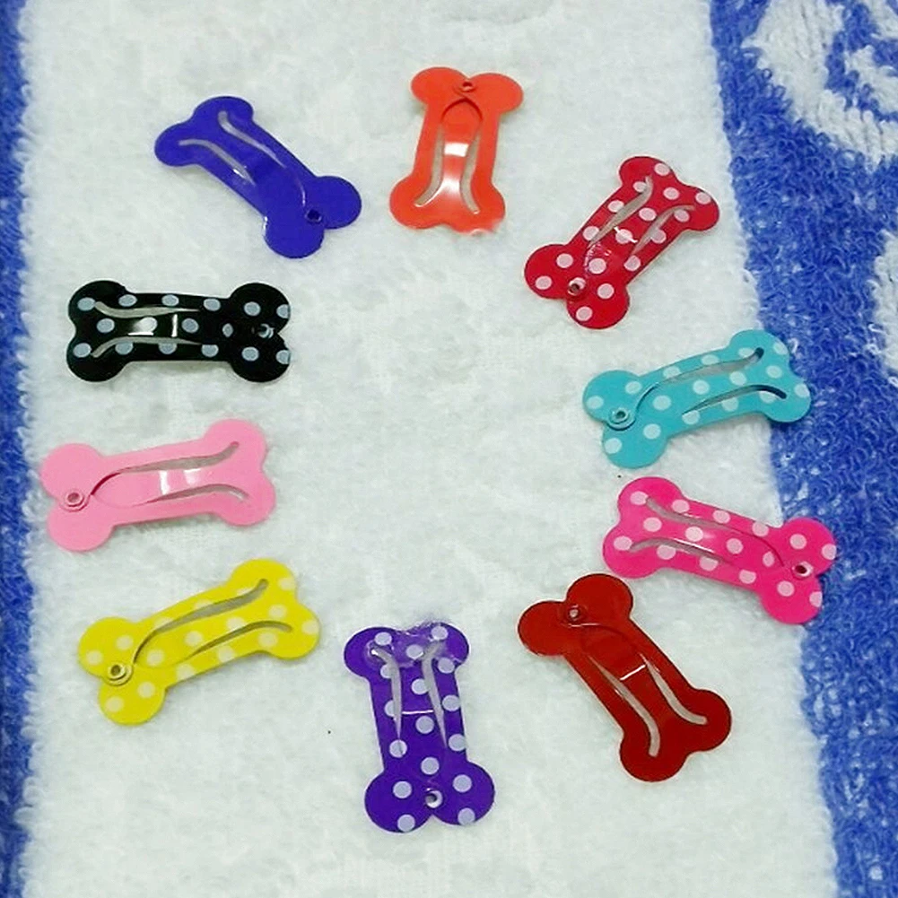 

10pcs 2.5cm Print Metal Decoration Random Grooming Puppy Bone Animal Accessories Pet Hair Clip