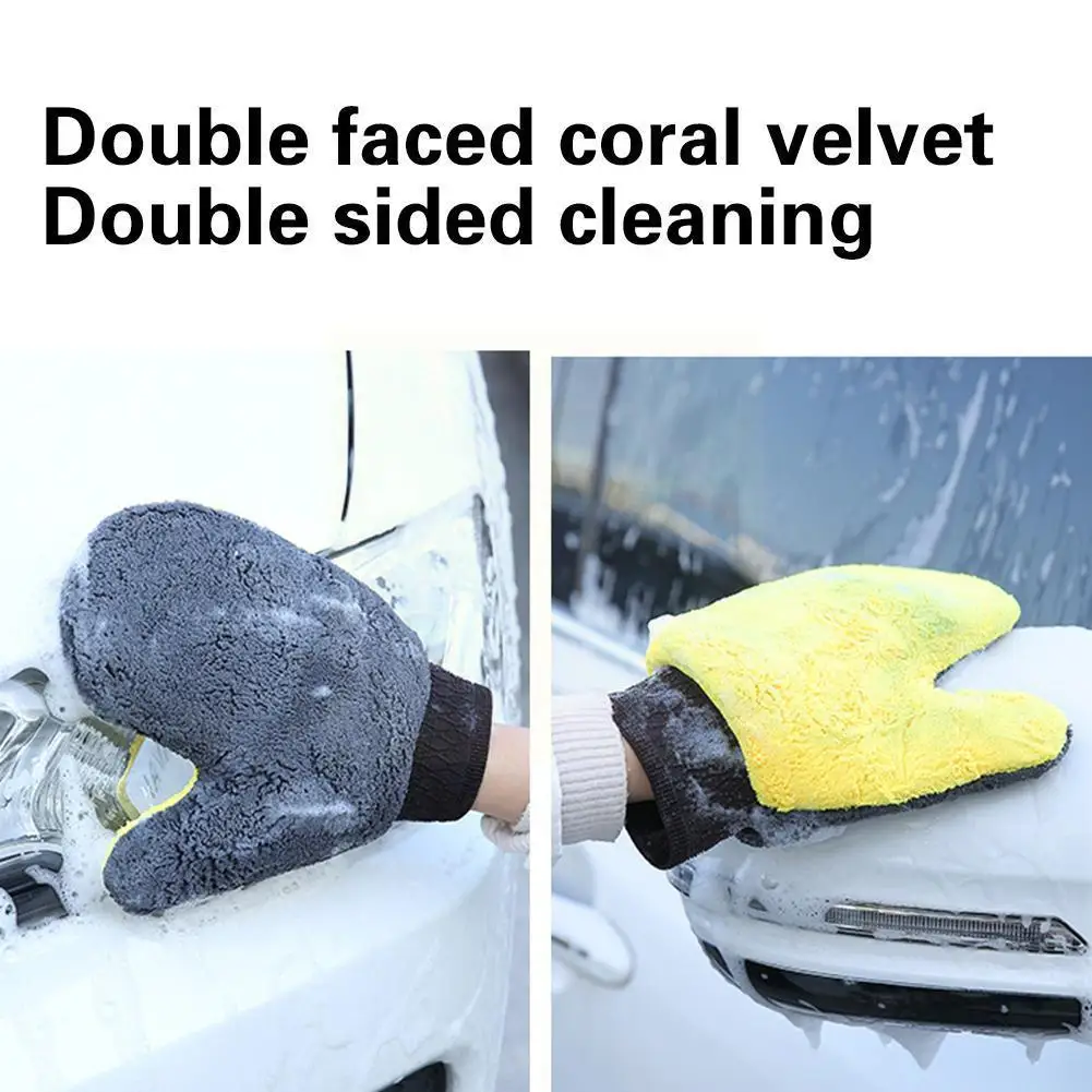 

Coral Fleece Microfiber Towel Car Wiping Double-sided Paw Multi-functional Thumb Glov Thickened Home Car Bear Wash Wash Cle A1l7