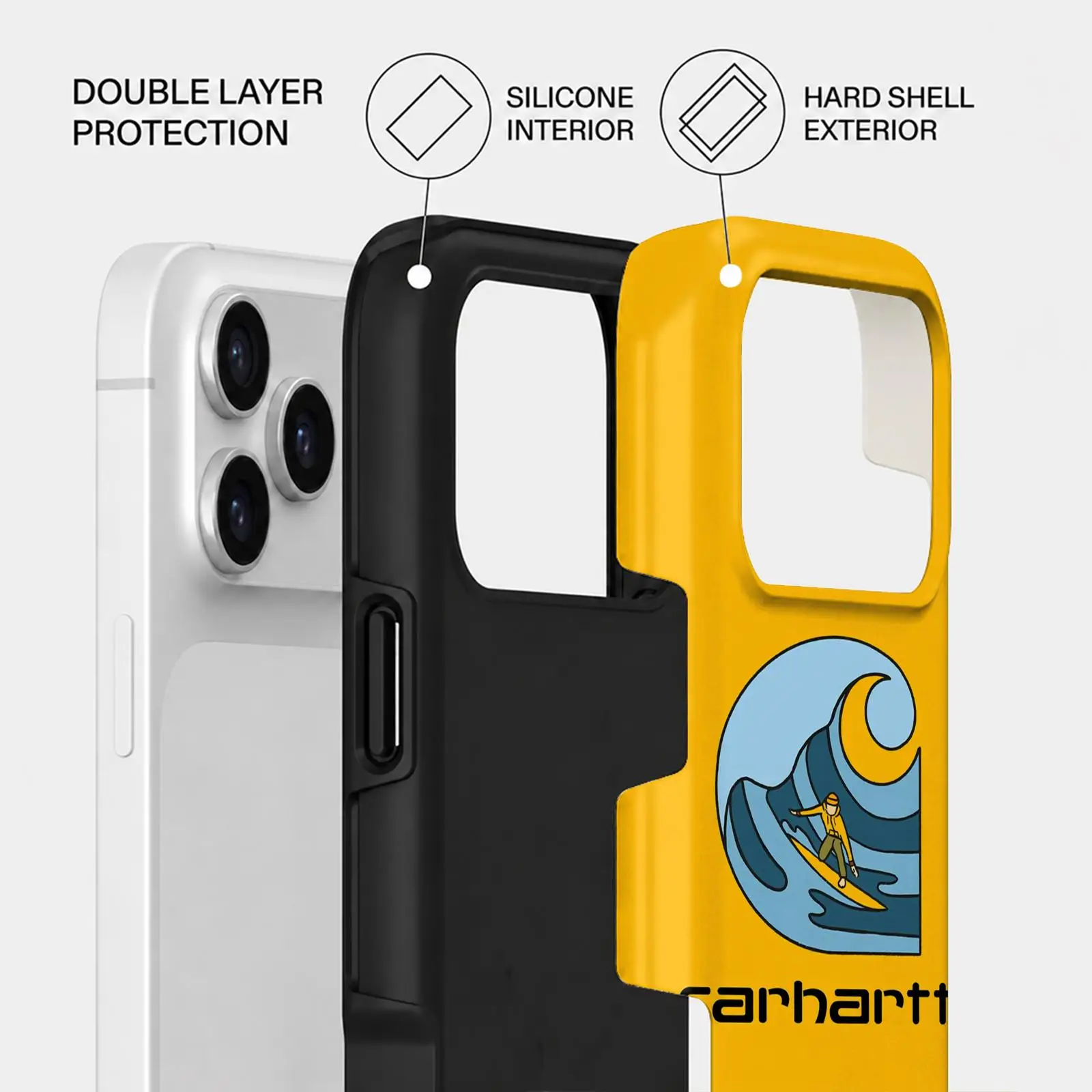 Фото Модный чехол C-CarharTT для iPhone 17 16 15 14 13 12 11 Pro Max Air, двухслойный, противоударный, защитный, 2-в-1 №5