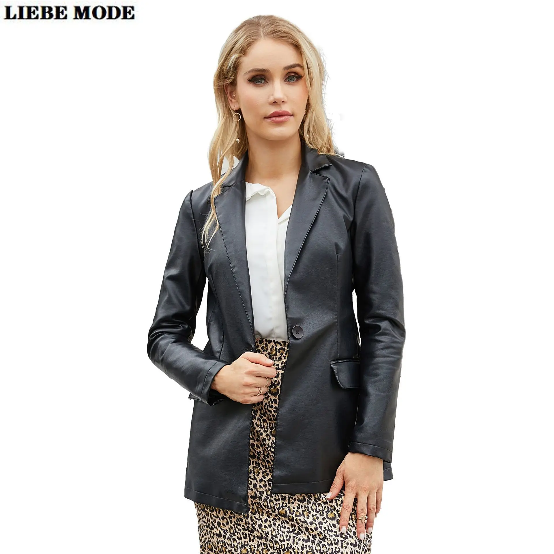 

Блейзер Женский из ПУ кожи, модная деловая одежда для работы, свободный пиджак из искусственной кожи, винтажная верхняя одежда с длинным рукавом, шикарная женская одежда