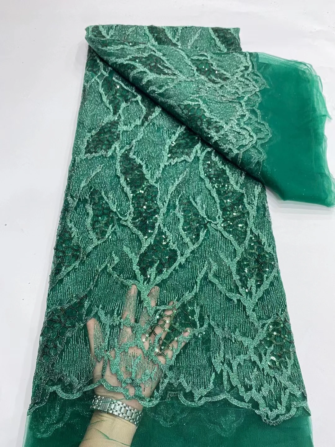 

Embroidered Net Lace Fabric 2021 Latest High Quality Green Tulle Material By Yards For Wedding Party Beautiful Dresses LDPN140