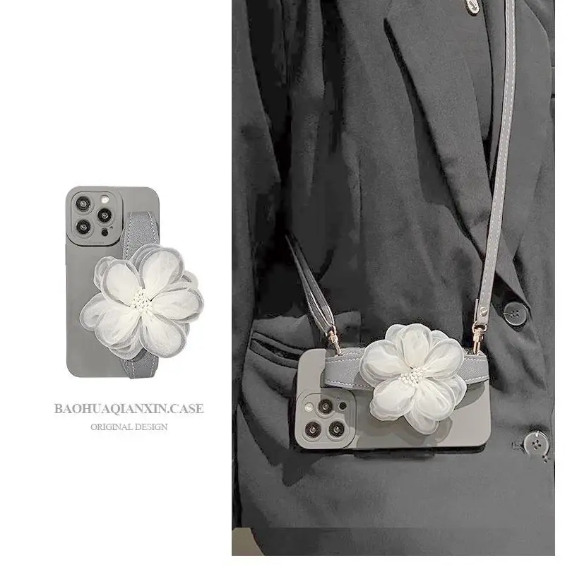 

Korean Sweet Ins Yarn Flower Wrist Strap Suitable for 14pm Apple 13 Phone Case IPhone 11/12 Crossbody 14 Carrying Phone Case