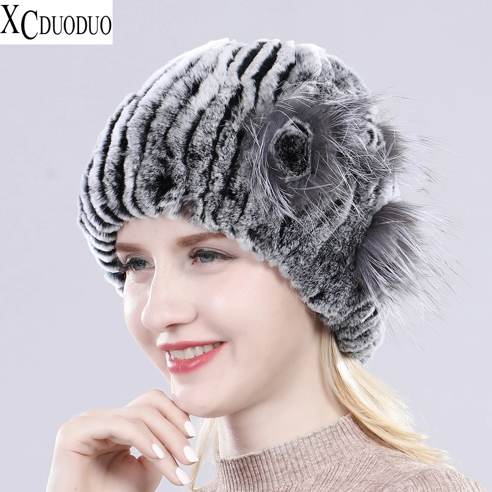 

Russia Women Real Rex Rabbit Fur Hats Good Elastic Knitted 100% Genuine Rex Rabbit Fur Cap Lady Winter Warm Real Fur Beanies Hat