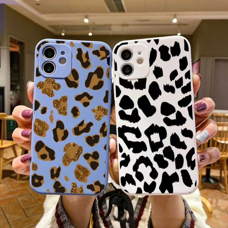 

Чехол для телефона с леопардовым принтом коровы для IPhone 14 11 12 13 Pro Max X XR XSMax 6 6S 7 8 Plus SE 2022, Мягкий Квадратный цветной чехол для телефона