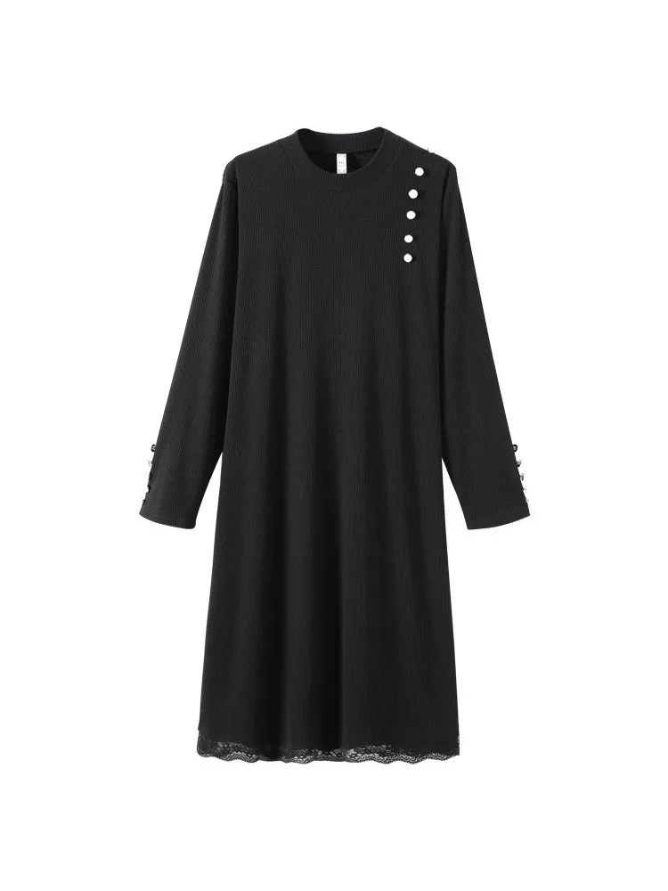 Plus Size 10XL 8XL 6XL Women Long Sleeves Spring Autumn Dresses Femme Elegant Black Knitting With Lace Top Slim Dress For Mujers