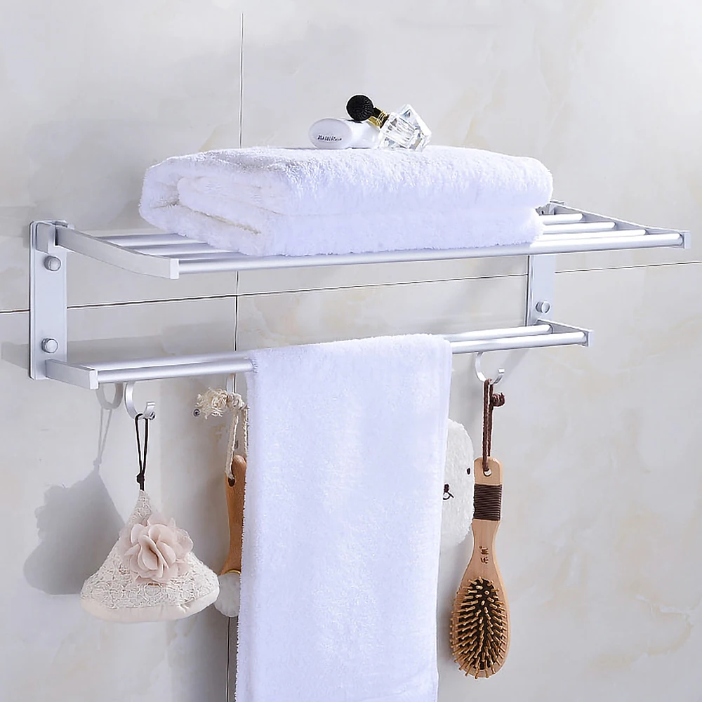 towel rack 40 60 cm folding holder with hook shower hanger bright silver storage aluminum organizer shelf bathroom accessories free global shipping