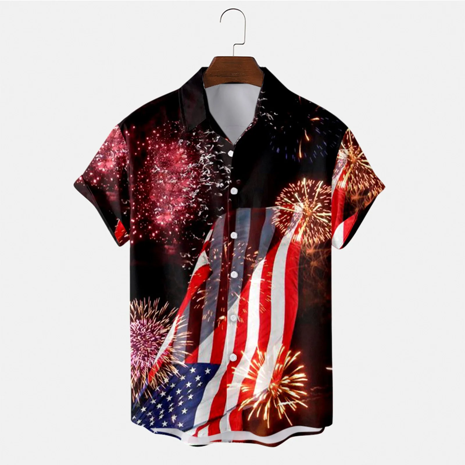 

4th Of July 3d American Flag Graphic Shirt Man Loose Breathable Summer Camisas Blusas Independence Day Short Sleeve Roupas Hombr
