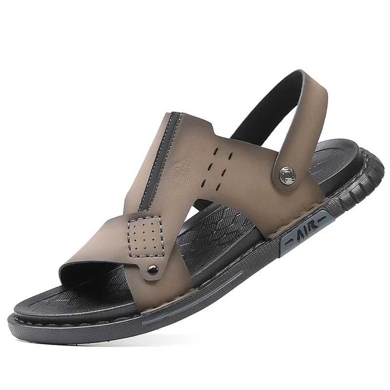 

2023 New Designer Dual-purpose Driving Slippers Men Summer Leather Sandals for Men Casual Comfortable Beach Shoes Sandale Homme
