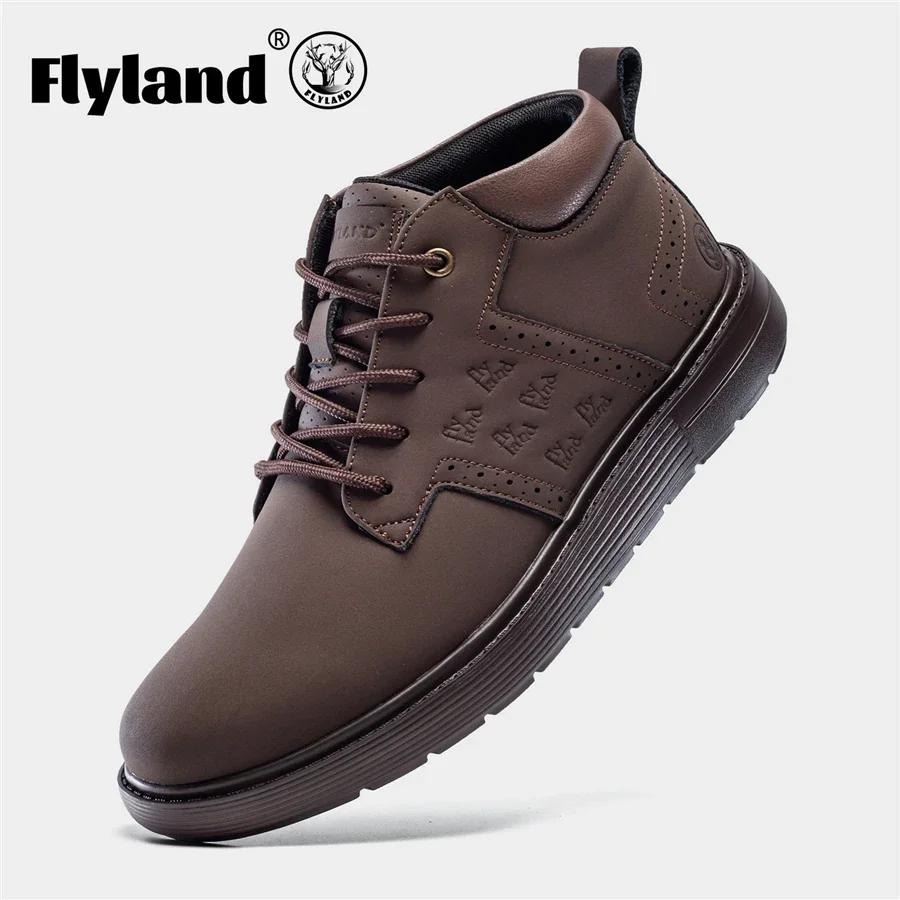 FLYLAND Fashion Men Dress Boots Male Split Leather Shoes Casual Handmade Luxury Ankle