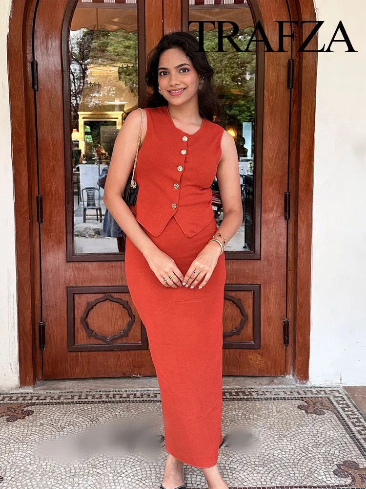 Женский комплект из 2 предметов TRAFZA однобортный трикотажный топ без рукавов с