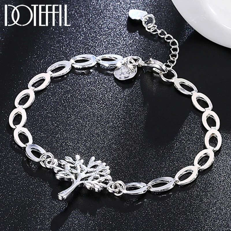 

DOTEFFIL 925 Sterling Silver Tree Heart Chain Bracelet For Women Fashion Charm Wedding Engagement Party Jewelry