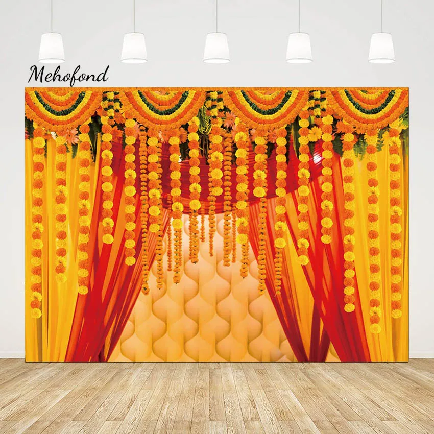 

Mehofond Wedding Moroccan Photography Backdrop Arabian Nights Bridal Shower Party Marigold Garlands Background Photo Studio Prop