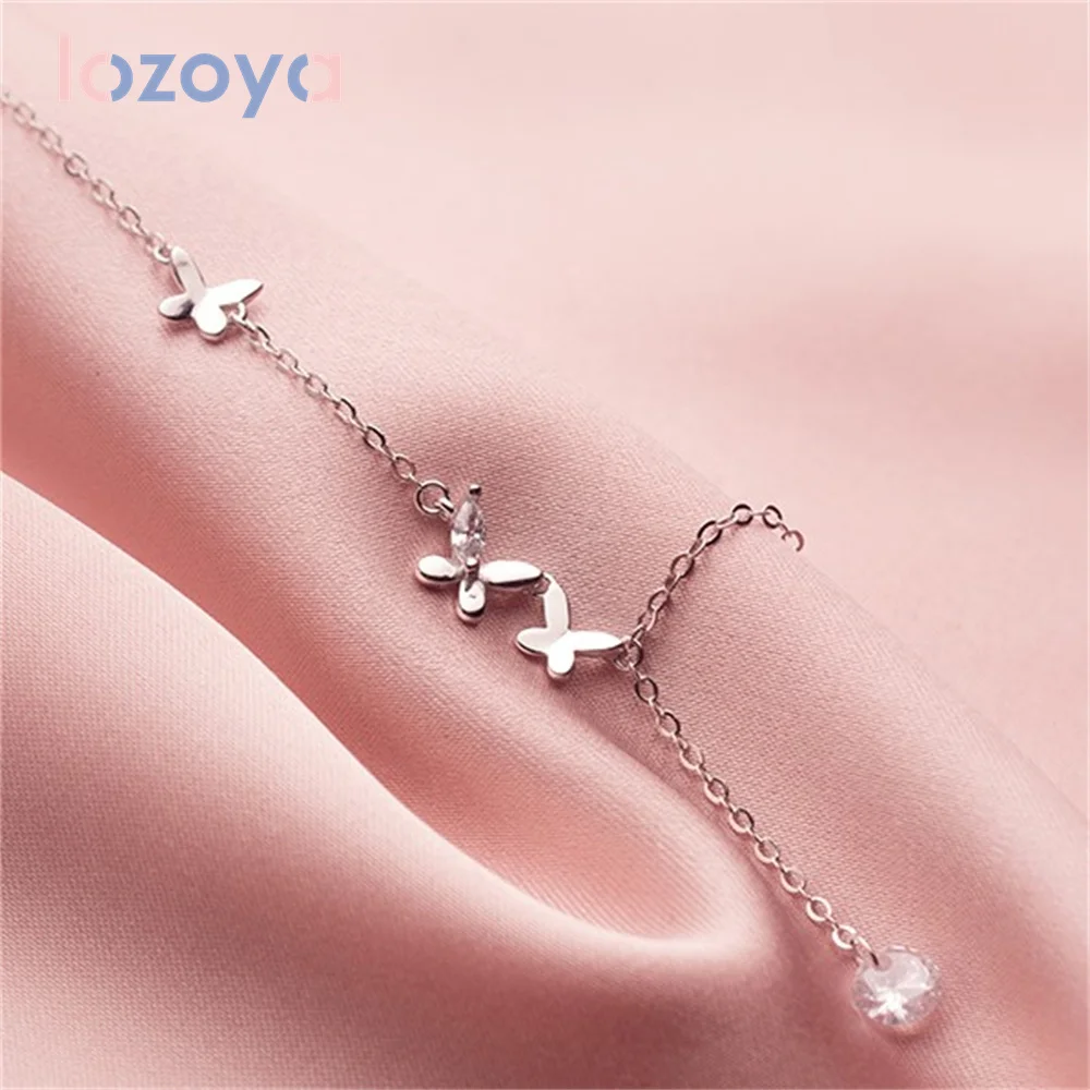 

LOZOYA Women's 925 Sterling Silver Necklace Luxury Jewelry Delicate Butterfly Pendant Necklace CZ Fringe Clavicle Chain Gift