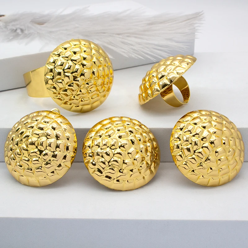 

Набор ювелирных изделий, позолоченные серьги-клипсы с Африканским грибом 24 К, подвеска, браслет, кольца, Дубай, золотое ожерелье, наборы для подарвечерние
