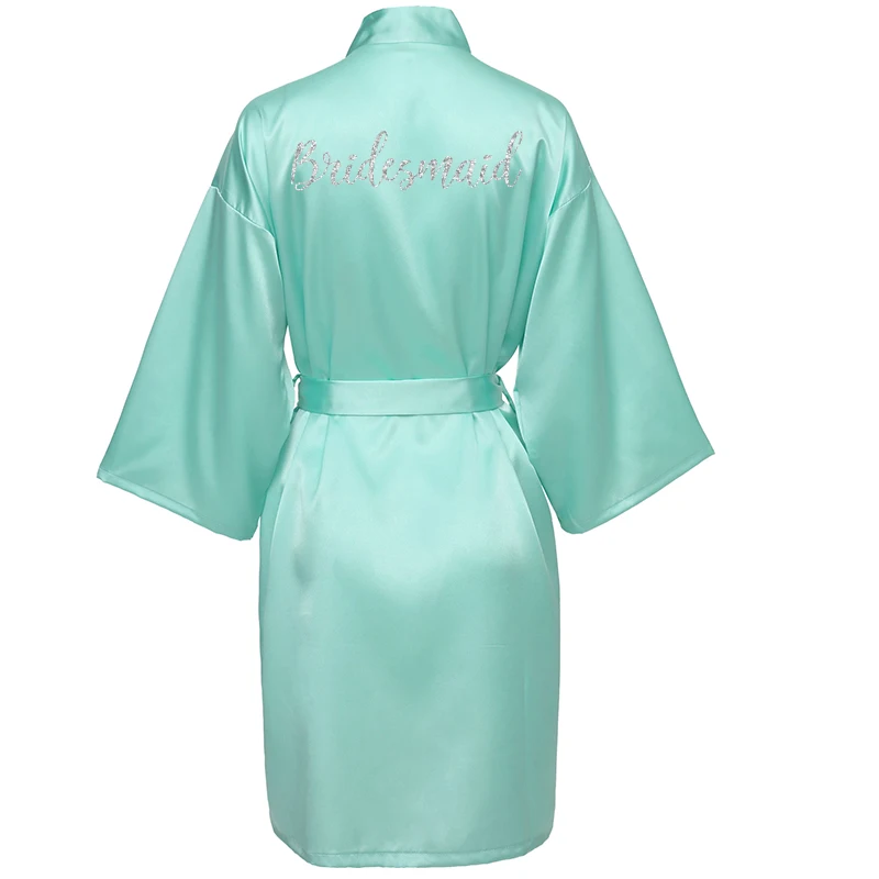 Owiter 2019 Silk Satin Bridesmaid Sexy Robes Bridal Bath Robe Hot Pink Robes Wedding Silver Matte Printing White Bathrobe Short