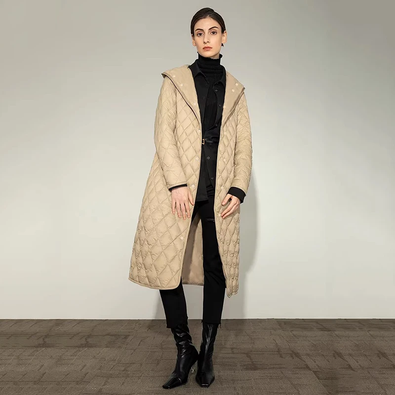 Винтажные толстые повседневные стеганые пуховики с капюшоном женская длинная