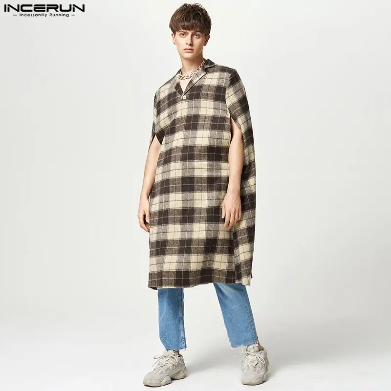 

Стильные Новые мужские индивидуализированные Топы INCERUN, свободный Тренч с V-образным вырезом, модная мужская флисовая Удобная клетчатая нак...