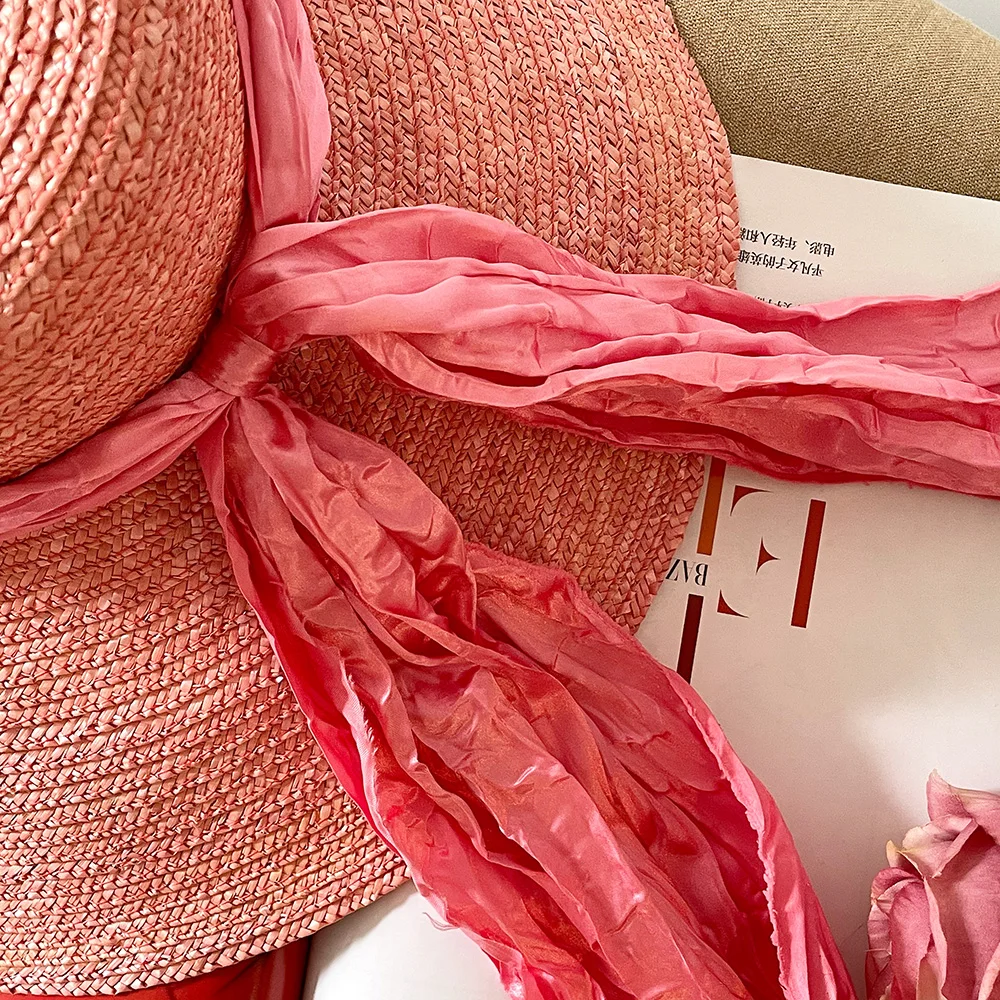 Очаровательная розовая соломенная шляпа ручной работы от солнца из рафии во