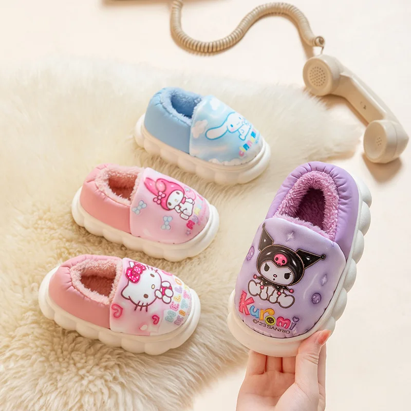 

Kawaii Sanrio Children's Cotton Slippers Kuromi Cute Anime Winter Shoes Padded Warm Soft Sole Baby Non-Slip Toys for Girls Gift