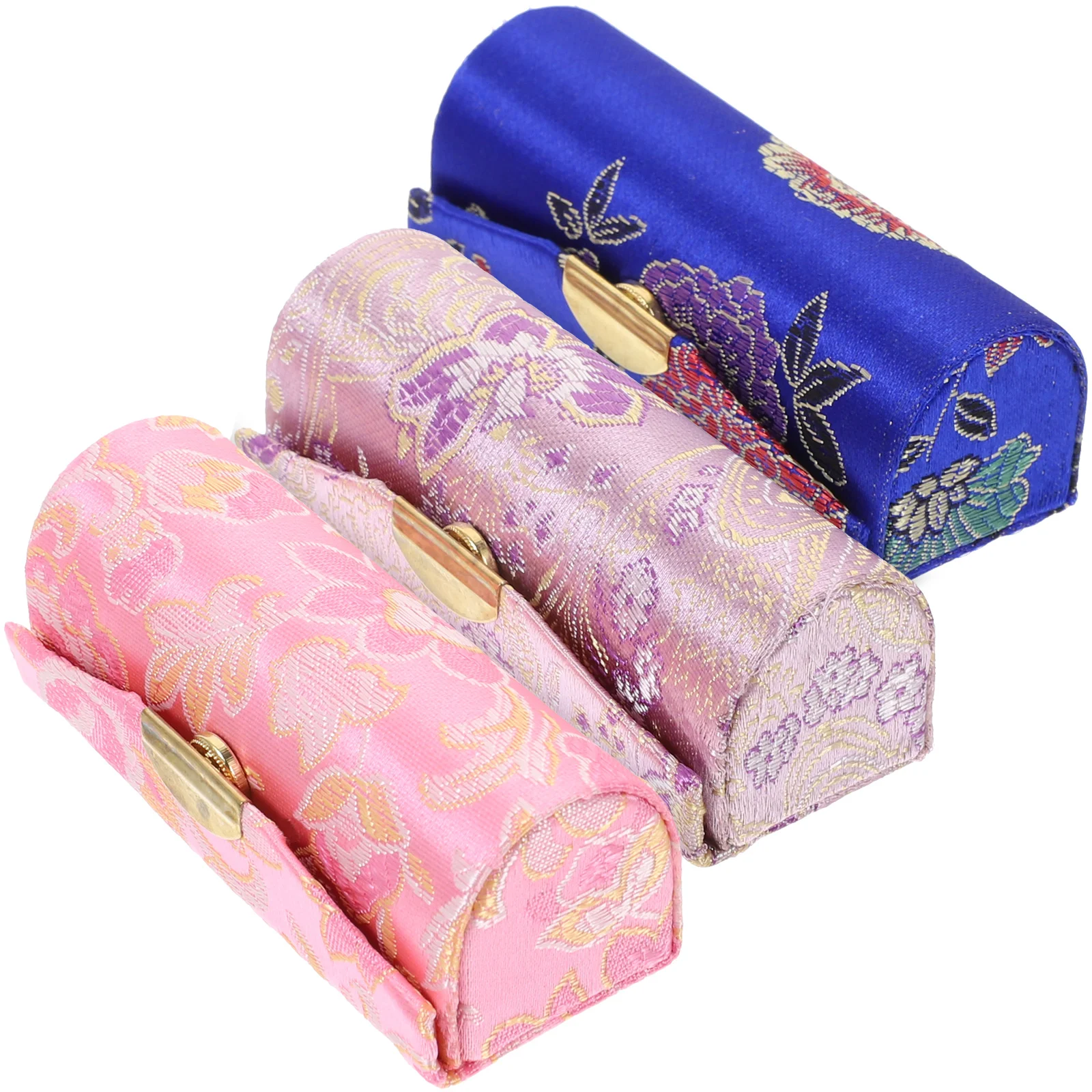 

Lipstick Case Holder Box Purse Mirror Lip Storage Makeup Organizer Flower Chinese Ladies Gloss Satin Floral Gift Balm Vintage