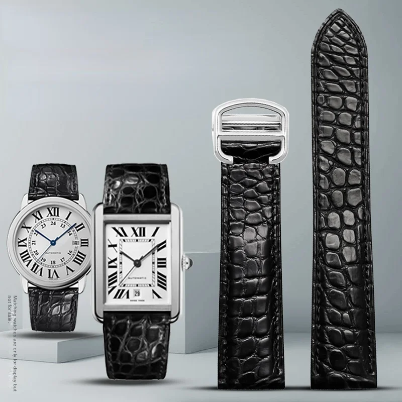 

Black Brown blue watchband For Cartier crocodile strap Genuine leather tank Solo key London calibo Men's bracelet 20 22 23 24 25