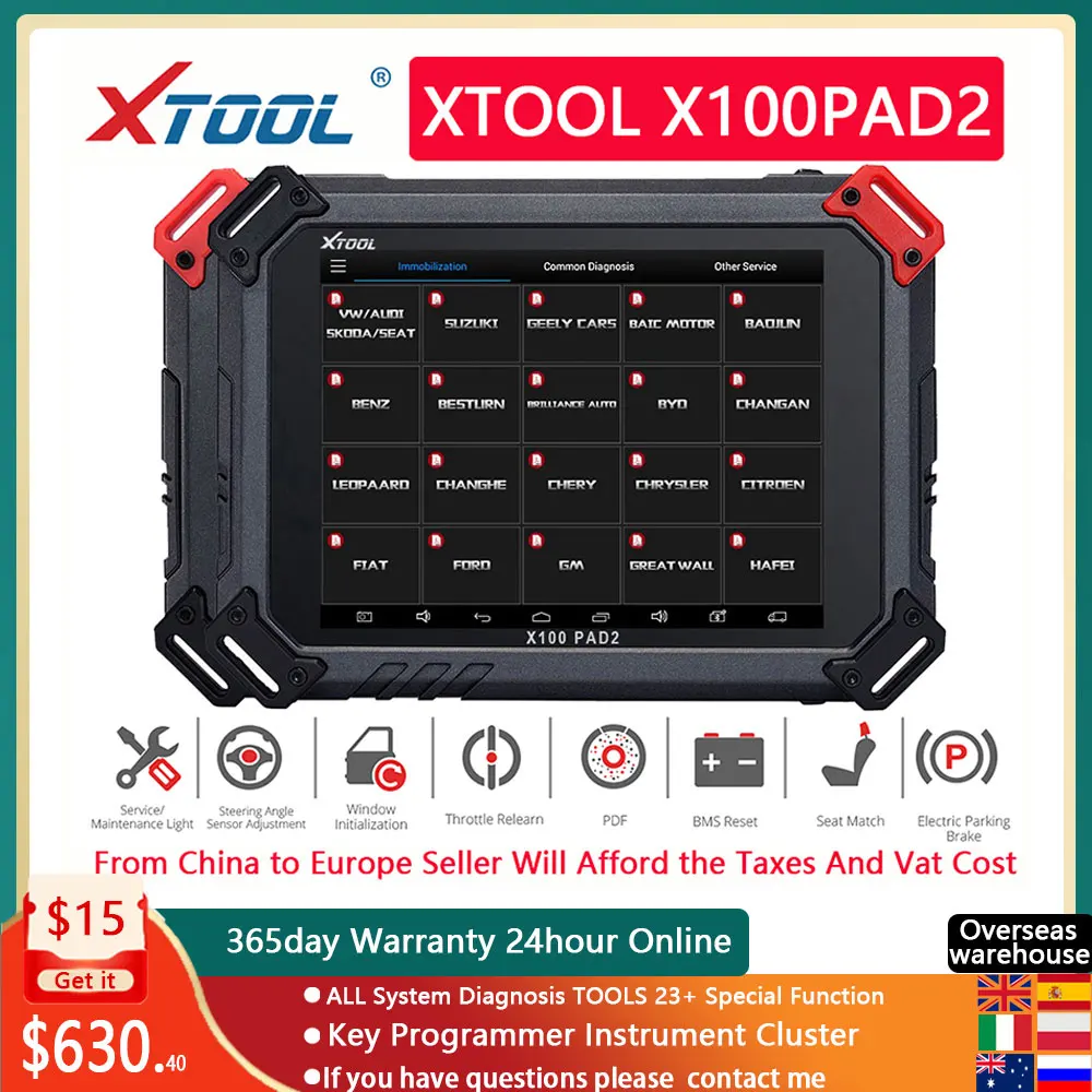 

XTOOL X100 PAD2 OBD2 Автомобильный инструмент для диагностики всей системы Автоматический программатор ключей Авто VIN DPF Масло BMS Форсунка Кодирован...