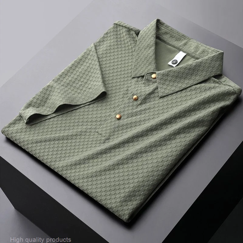 

Футболка, подвеска, Bersirkulasi Mulus Sutra Es Musim Panas Mewah Ringan Atasan Kerah Pria 2023 Kaus POLO Kotak-kotak Fashion