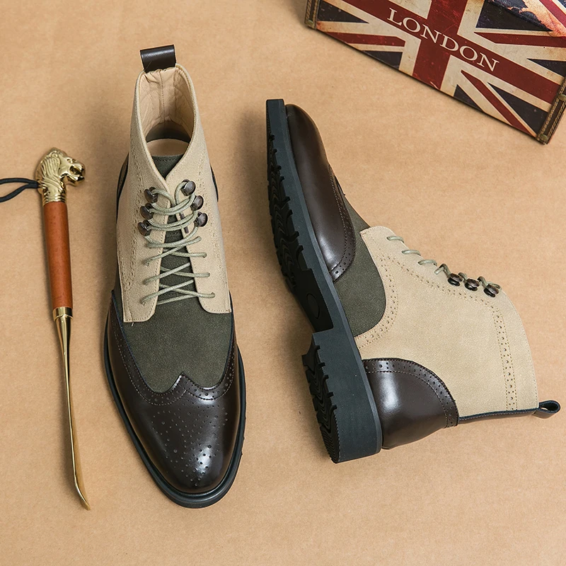 

Lace-up Square Toe Ankle Strap Handmade Men Ankle Boots Botas De Hombre New Block Men Short Boots Mixed Colors