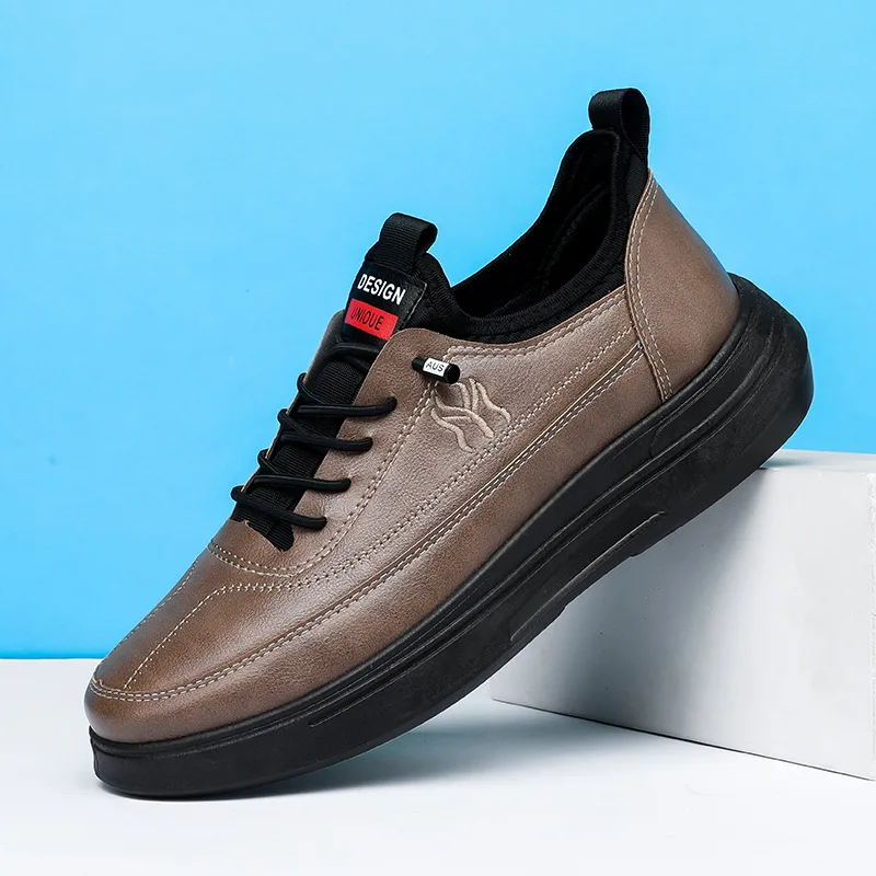 

New men's sports men's shoes 2022 student running shoes breathable thick bottom low-top leather shoes comfortable casual shoes