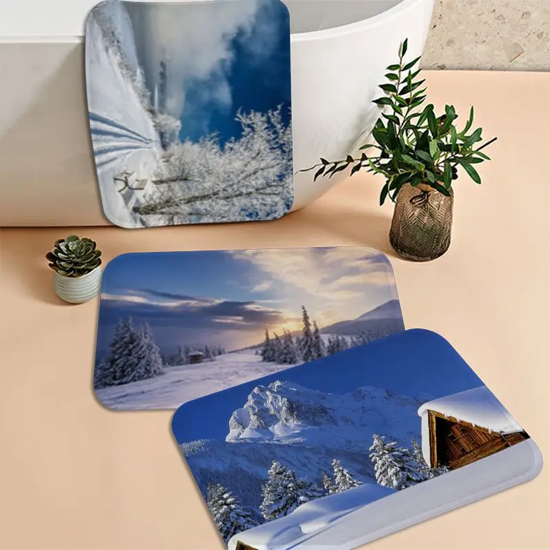 

Snow Landscape Floor Mat Retro Multiple Choice Living Room Kitchen Rug Non-Slip Household Carpets