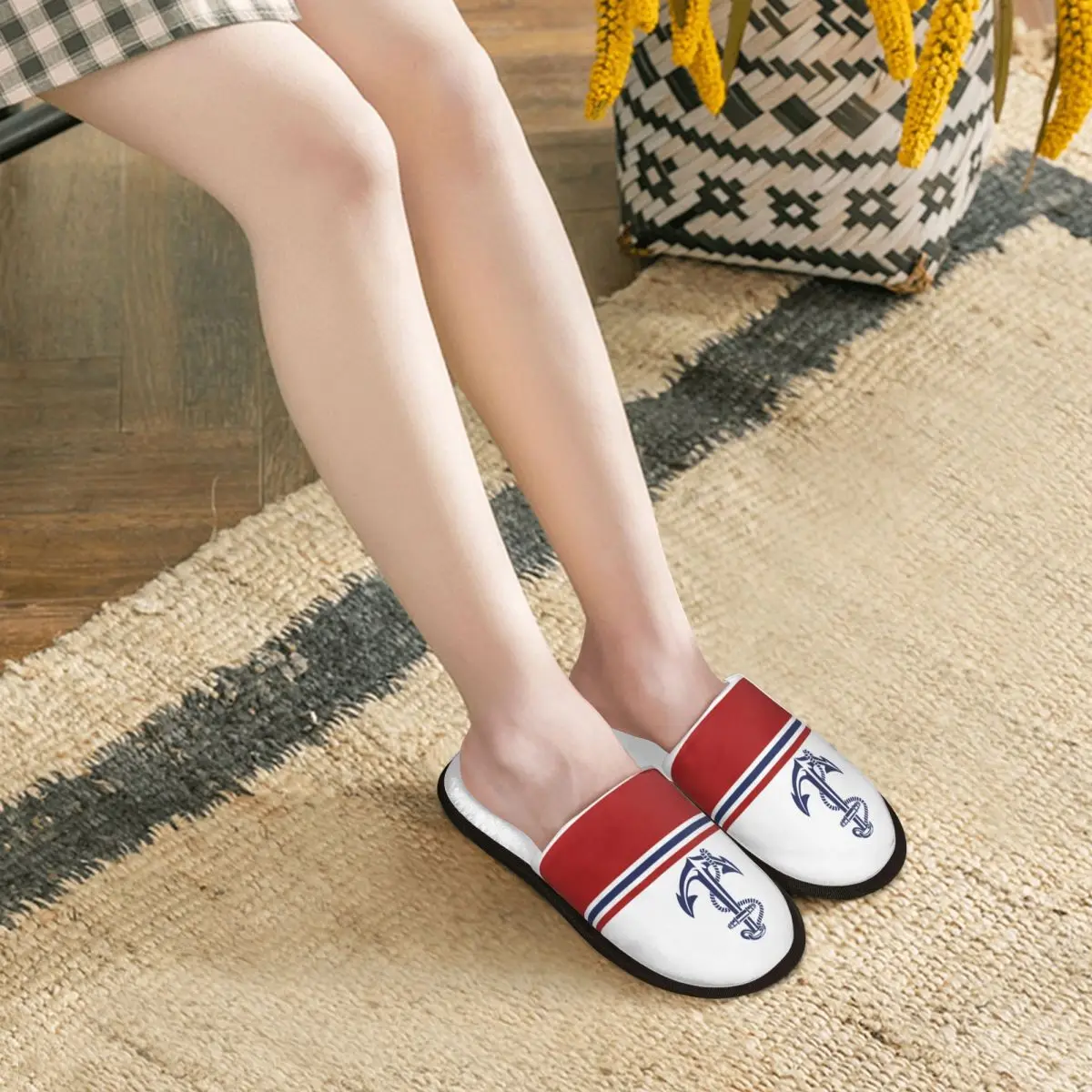 Изготовленные на заказ темно-синие полоски с морским якорем мягкие домашние