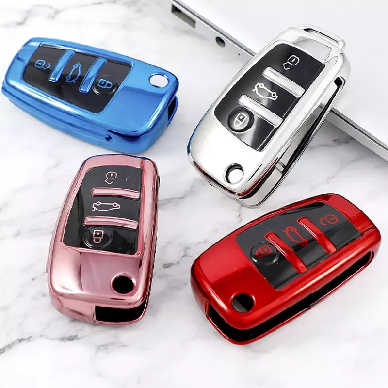 

Folding Key Case Bag Cover For Audi A3 A4 A5 A6 A7 Q3 Q5 S6 B6 B7 B8 C6 8P 8V 8L TT RS Car Shell FOB Protector Accessories