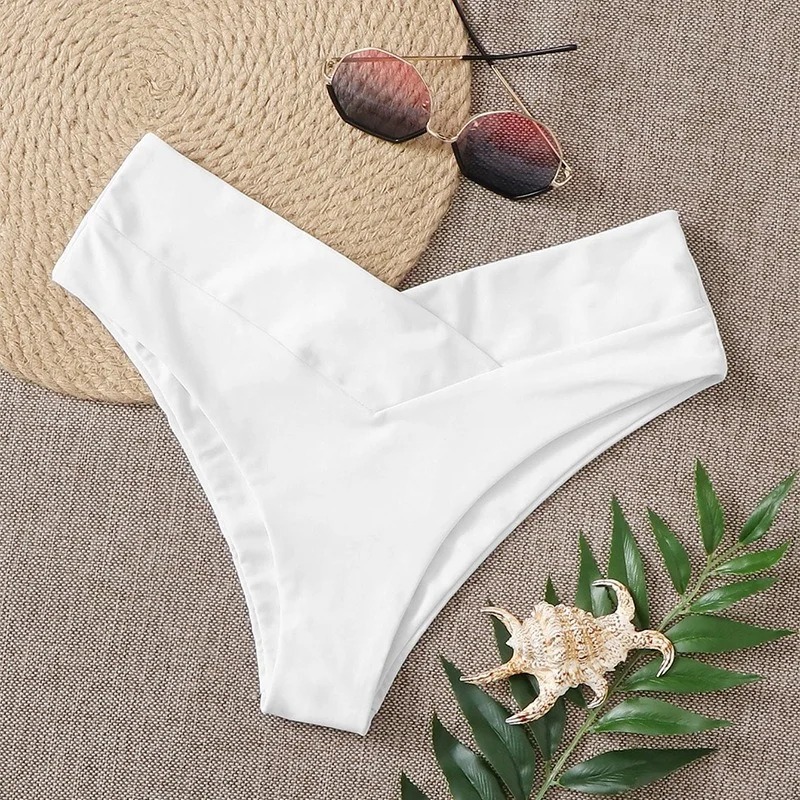 New Women's Swimming Trunks Bikini Panties High Waist Swimwear Bottom Solid Color Female Swimsuit Briefs Beachwear Bathing Suits