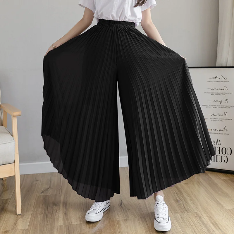 Women Elegant Chiffon High Waist Wide Leg Pants Casual Korean Fashion Pleated Loose Trousers Clothes Comodi Pantalones De M